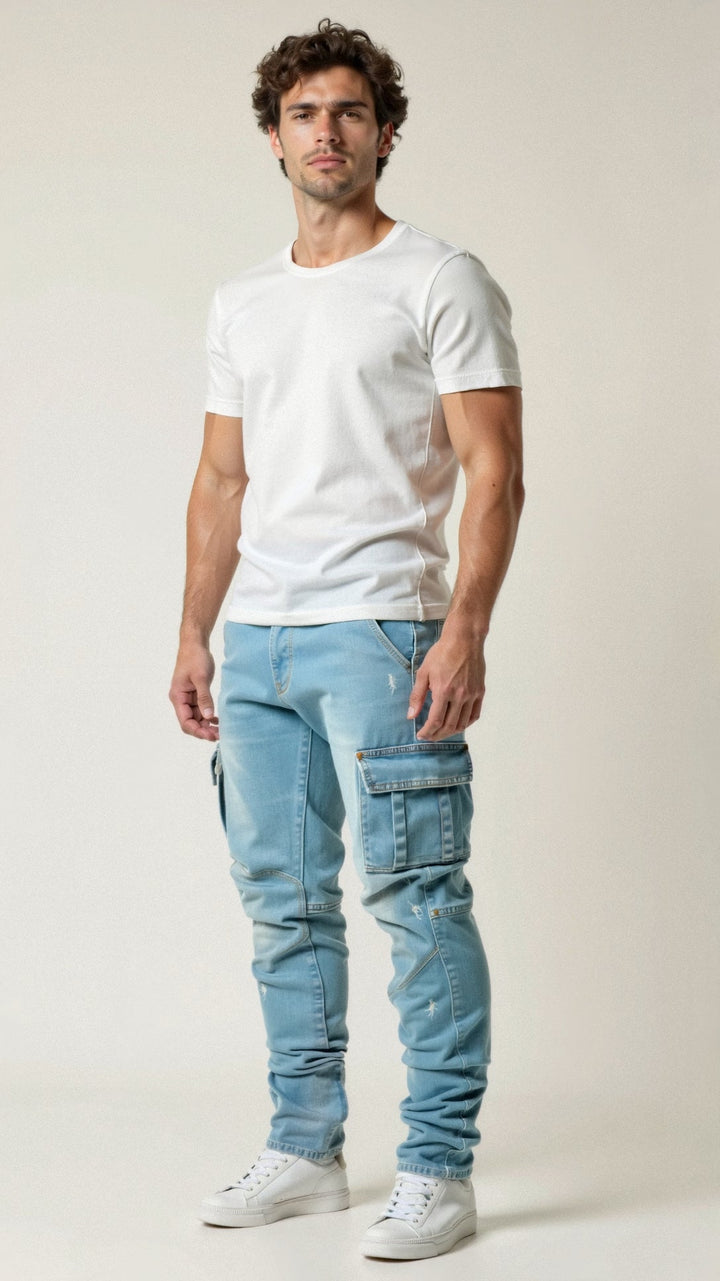Rex | Herren Cargo Jeans Stretch Slim Fit Arbeitshose Denim