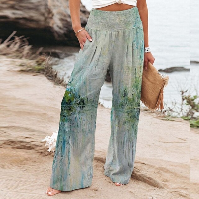Flora | Damen Palazzo Hose Blumenmuster Weites Bein Sommer