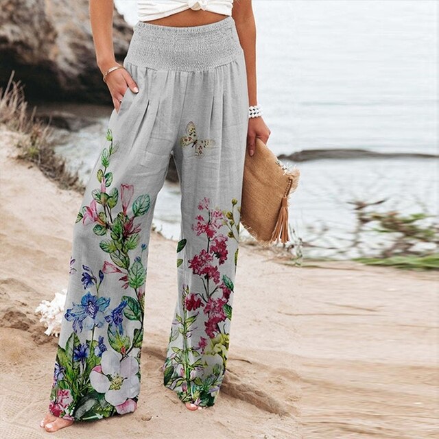 Flora | Damen Palazzo Hose Blumenmuster Weites Bein Sommer