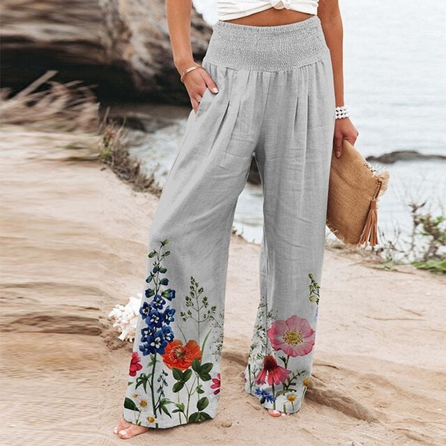 Flora | Damen Palazzo Hose Blumenmuster Weites Bein Sommer
