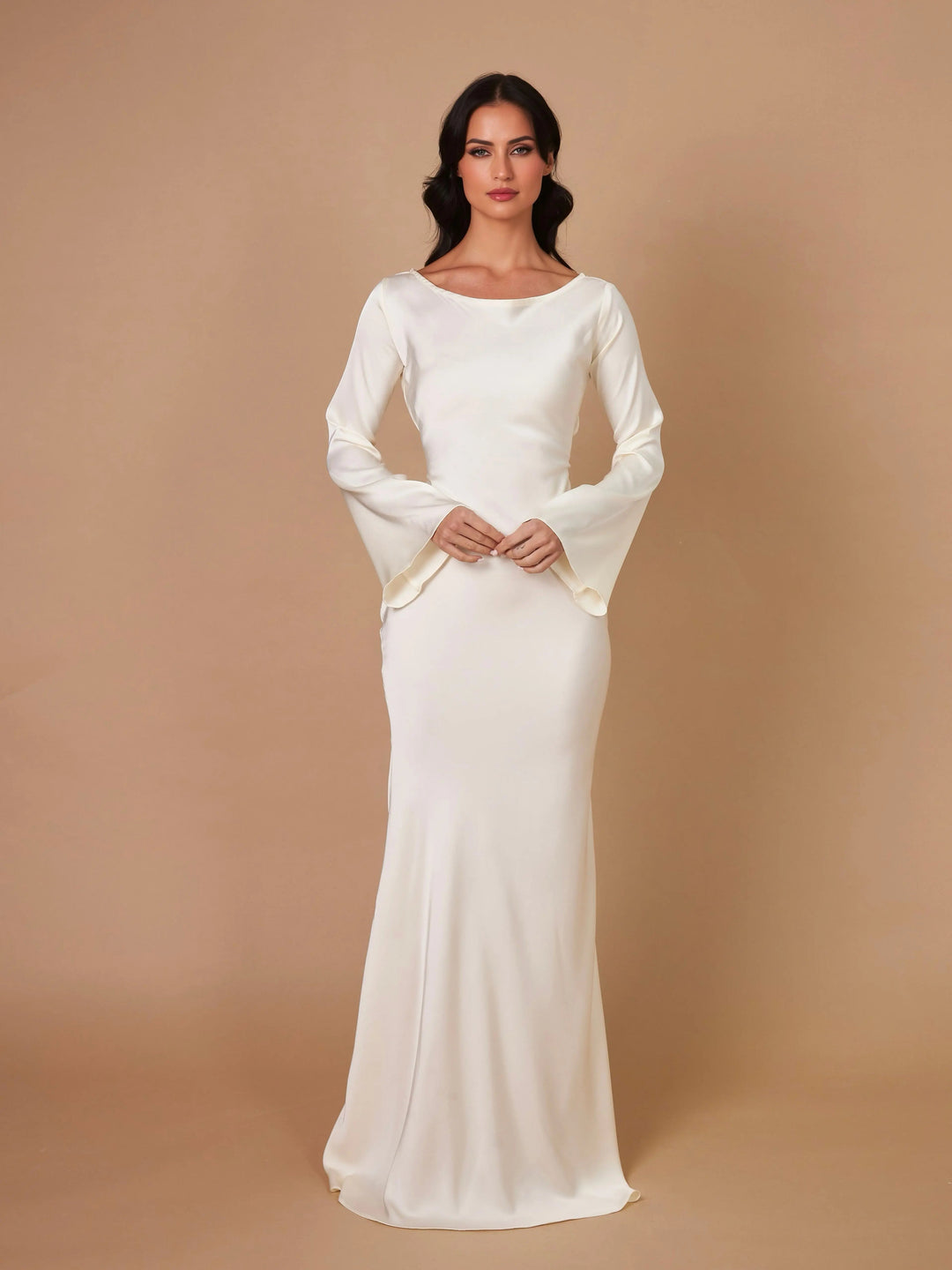 Aria | Damen Maxi Kleid Langarm Fließend Elegant Abendkleid