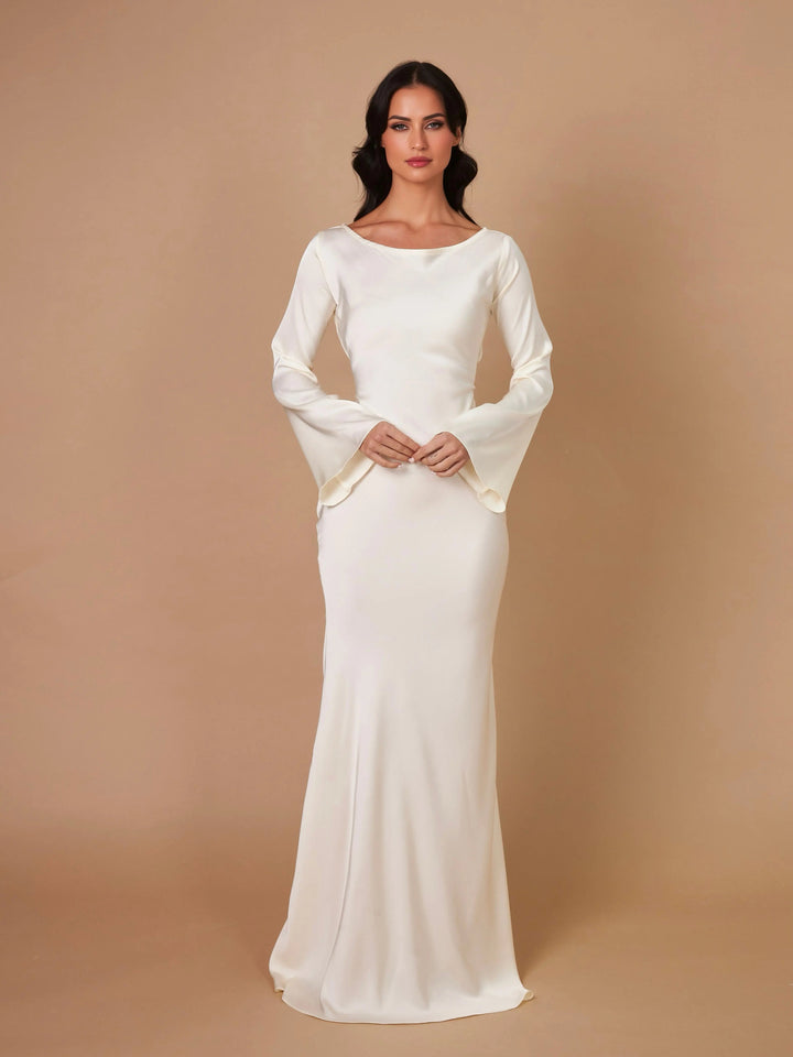 Aria | Damen Maxi Kleid Langarm Fließend Elegant Abendkleid