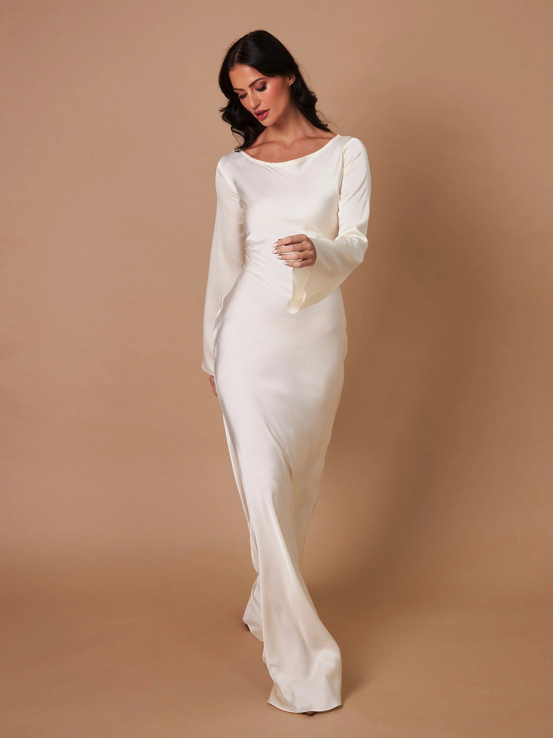Aria | Damen Maxi Kleid Langarm Fließend Elegant Abendkleid