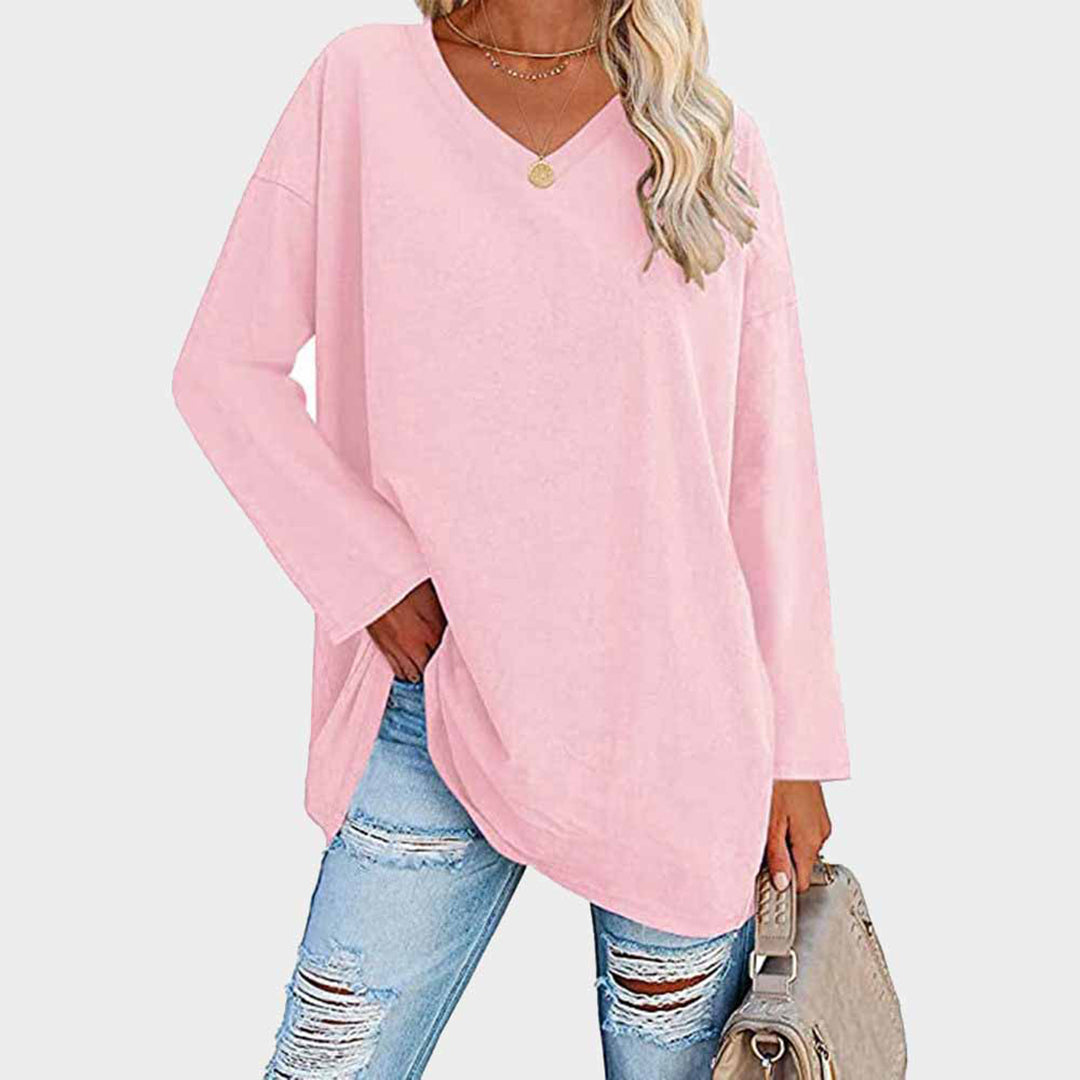 Cora | Damen Longshirt V-Ausschnitt Langarm Übergroß Sommer