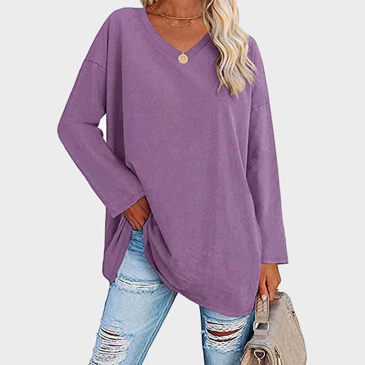 Loree | Damen Longshirt V-Ausschnitt Langarm Übergroß Oberteil