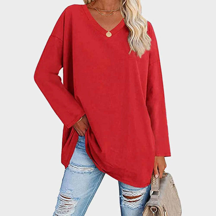 Cora | Damen Longshirt V-Ausschnitt Langarm Übergroß Sommer