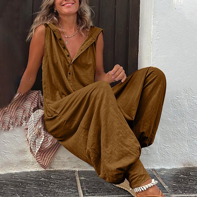 Sofia | Damen Jumpsuit Weites Bein V-Ausschnitt Sommer Overall