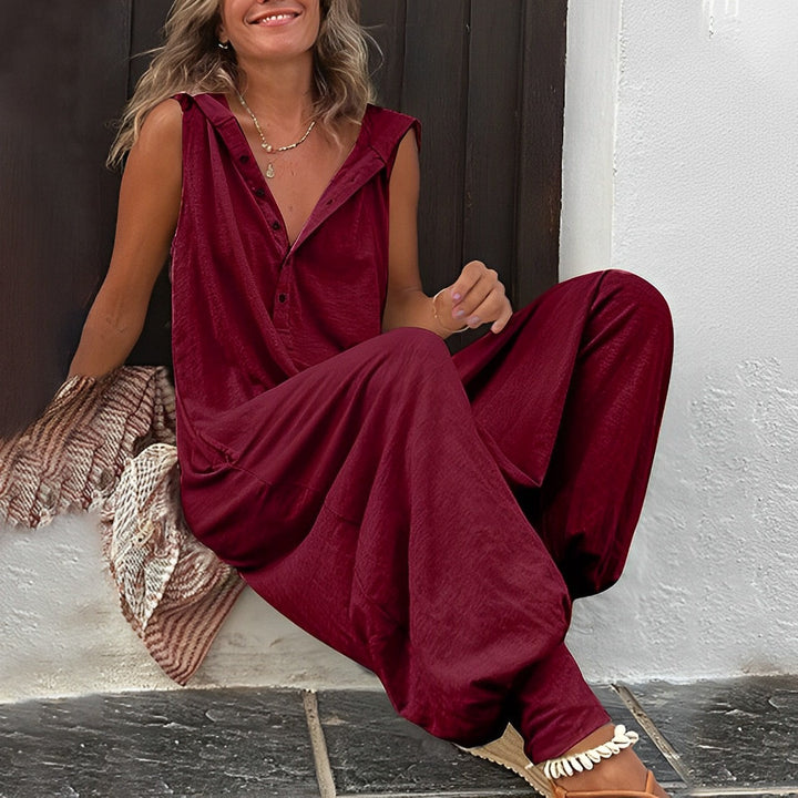 Sofia | Damen Jumpsuit Weites Bein V-Ausschnitt Sommer Overall