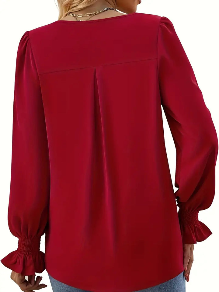 Lefa | Damen Chiffon Bluse V-Ausschnitt Laternenärmel Frühling