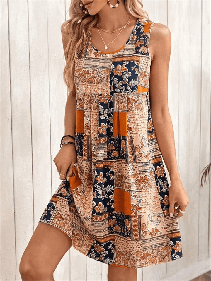 Havana | Damen Boho Minikleid Ärmellos Patchwork Muster Sommer