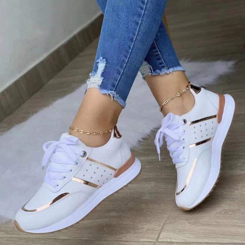 Aida | Damen Sneaker Schnürsenkel Metallic-Detail Freizeitschuhe