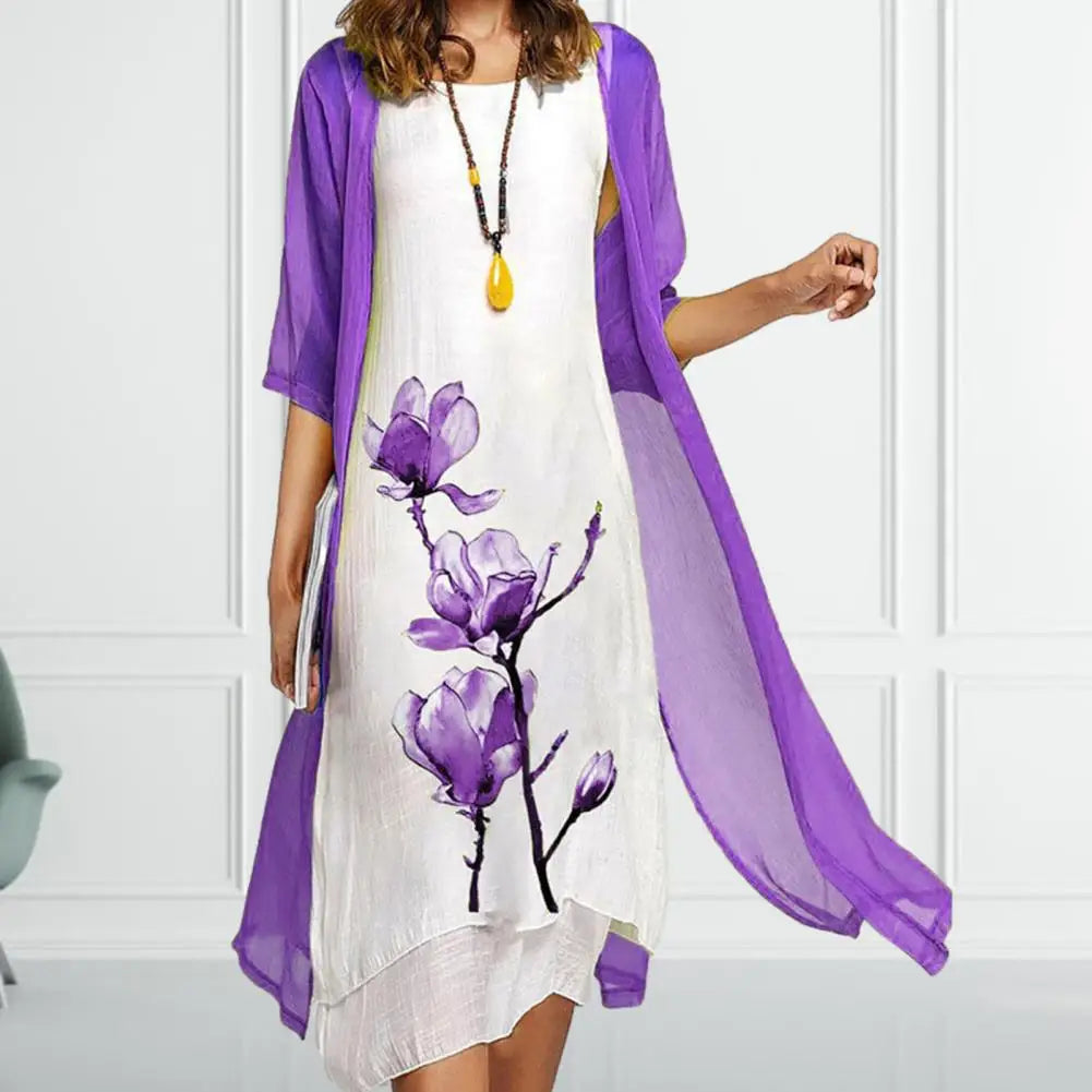 Yuki | Damen Kleid Set Optik mit Kimono Blumenprint