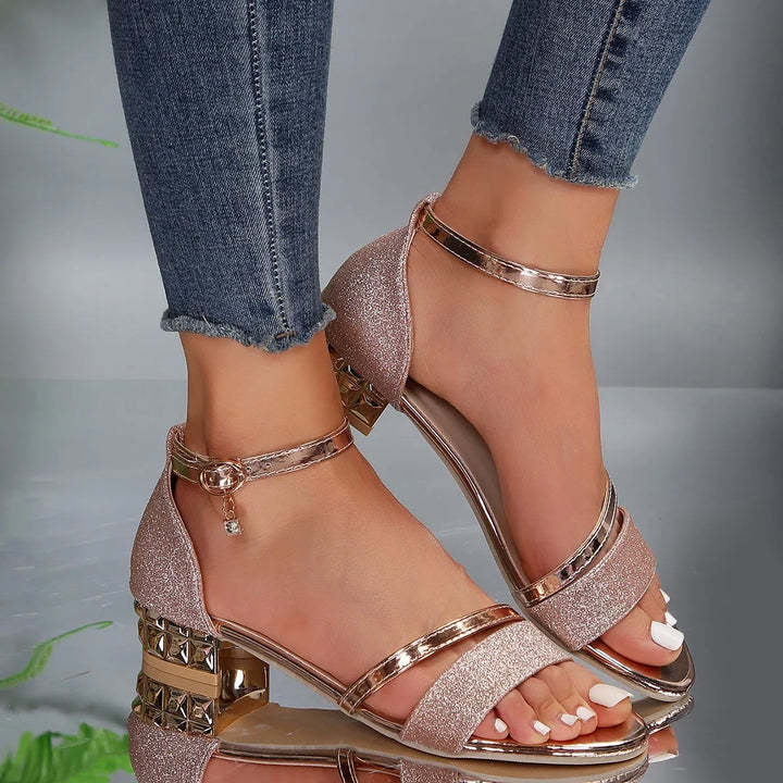 Gloria | Damen Sandaletten Blockabsatz Knöchelriemen Festliche Sommerschuhe
