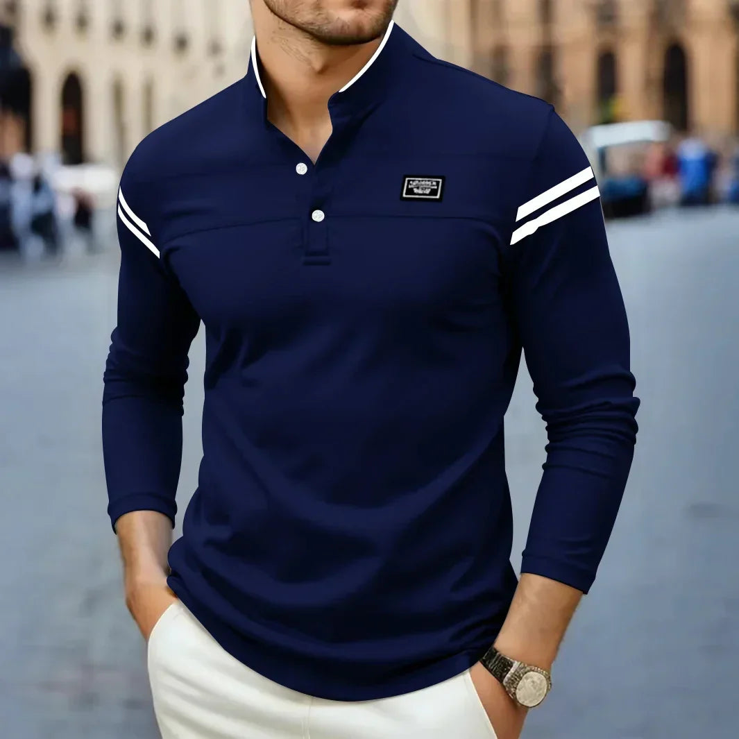 Julien | Herren Langarm Poloshirt Stehkragen Streifen