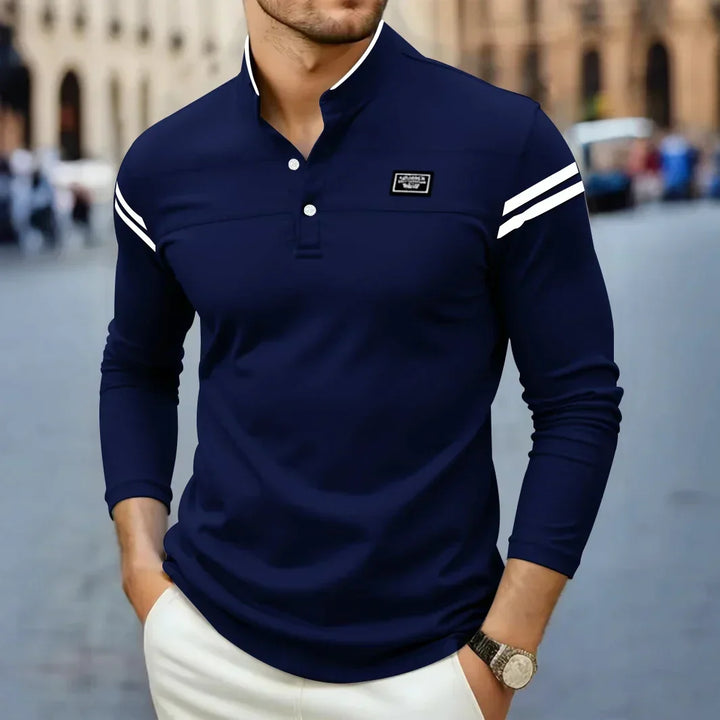 Julien | Herren Langarm Poloshirt Stehkragen Streifen