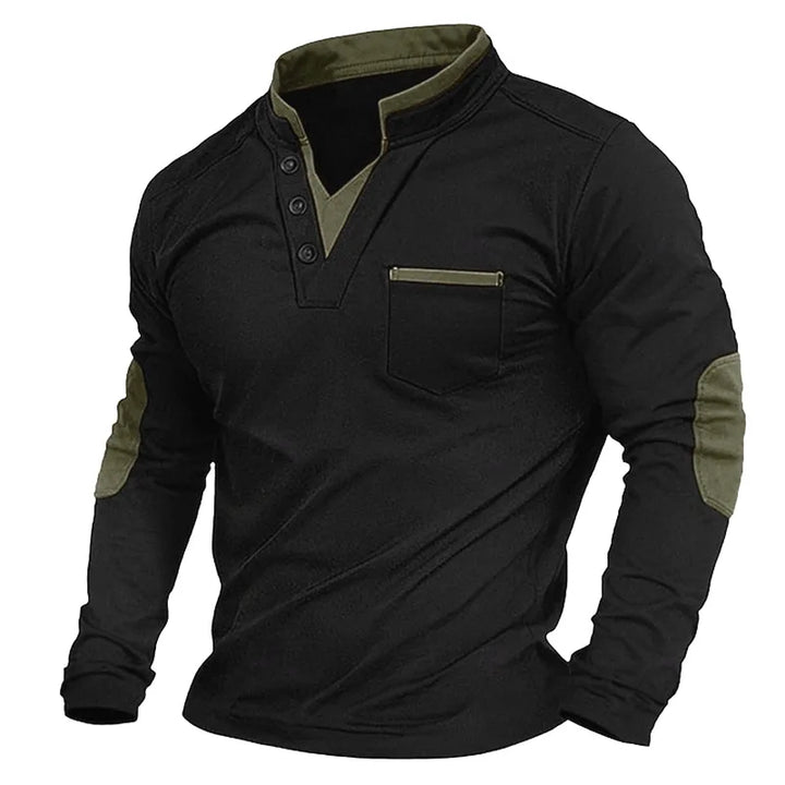 Owen | Herren Henley Langarmshirt Stehkragen Kontrast