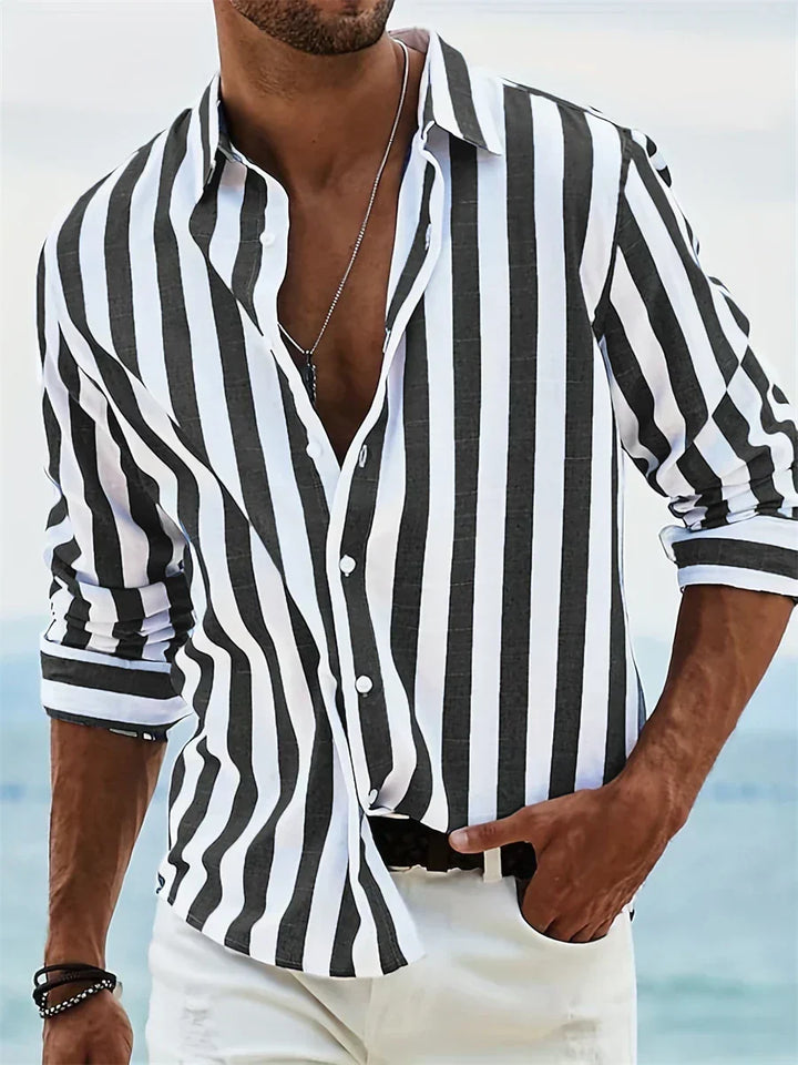 Jun | Herren Streifenhemd Langarm Button-Down Sommer