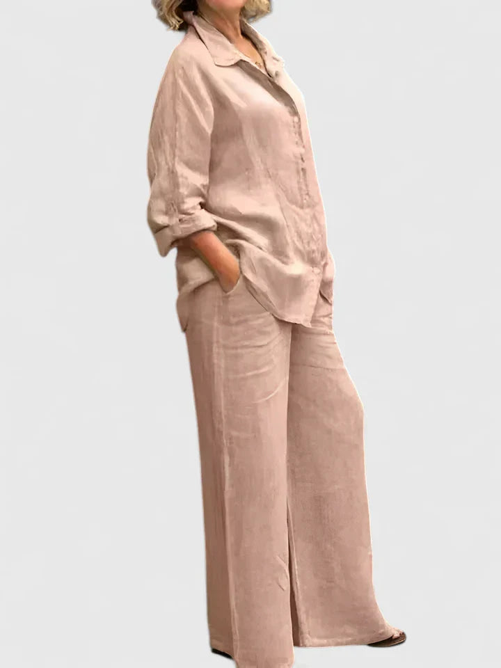 Diosa | Damen Set Hemdbluse und Weite Hose Zweiteiler Sommeroutfit