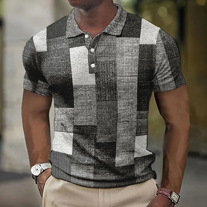 Felio | Herren Poloshirt Kurzarm Farbblock Gemustert Freizeithemd