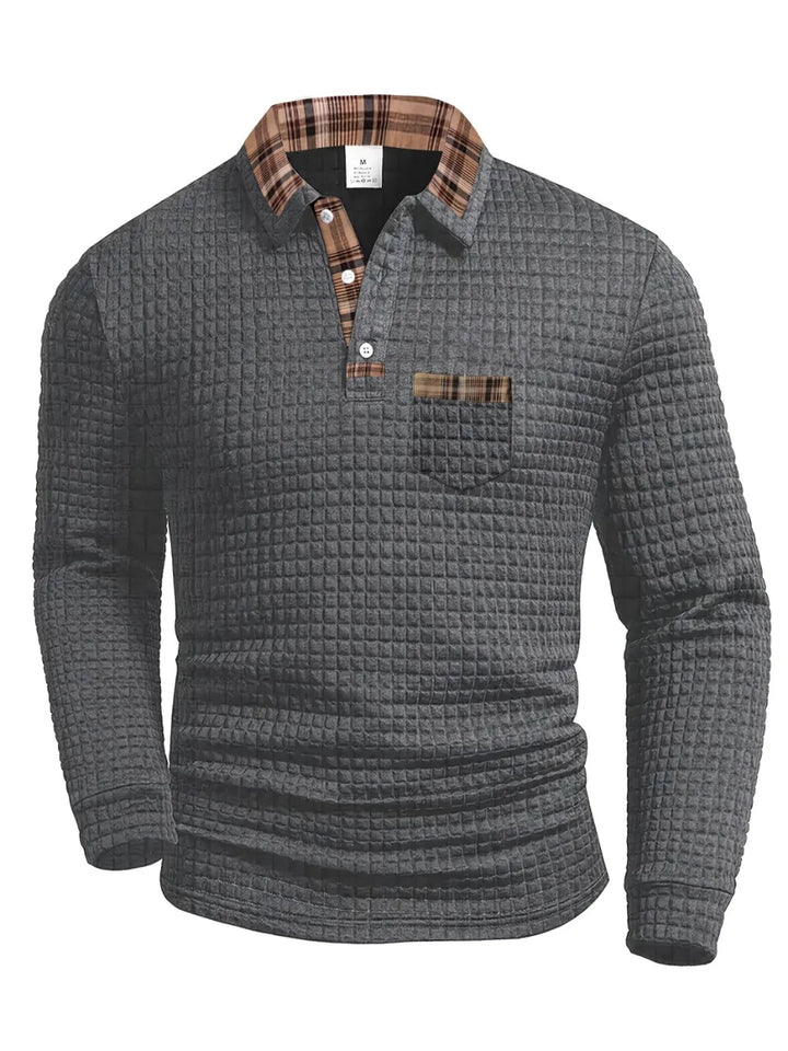 Stefan | Herren Poloshirt Waffle Langarm Karokragen