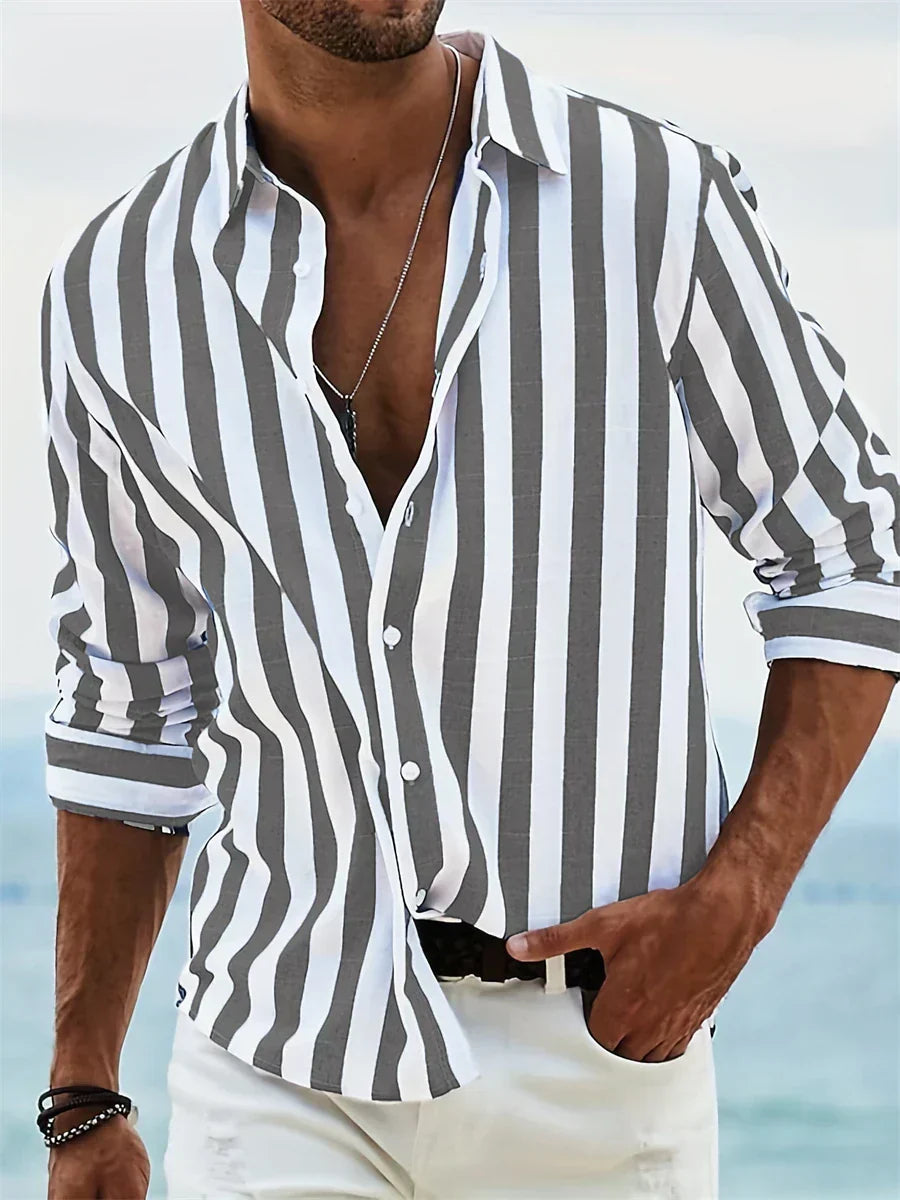 Jun | Herren Streifenhemd Langarm Button-Down Sommer