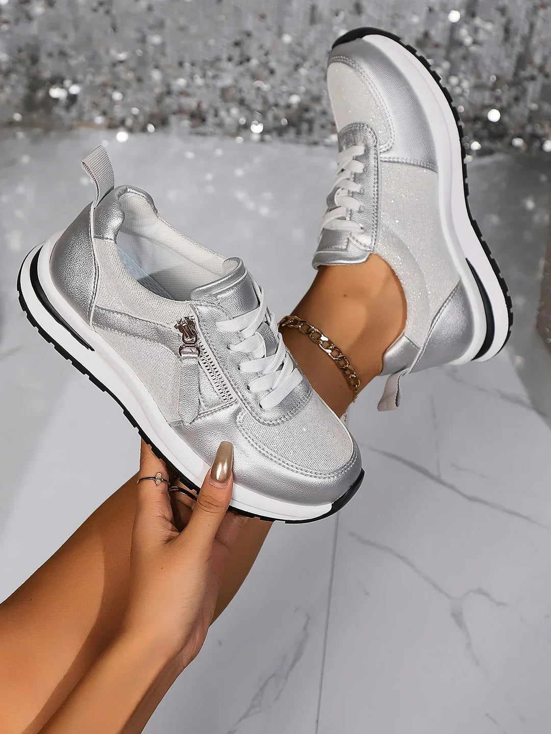Lucy | Damen Plateau Sneaker Reißverschluss Schnürsenkel