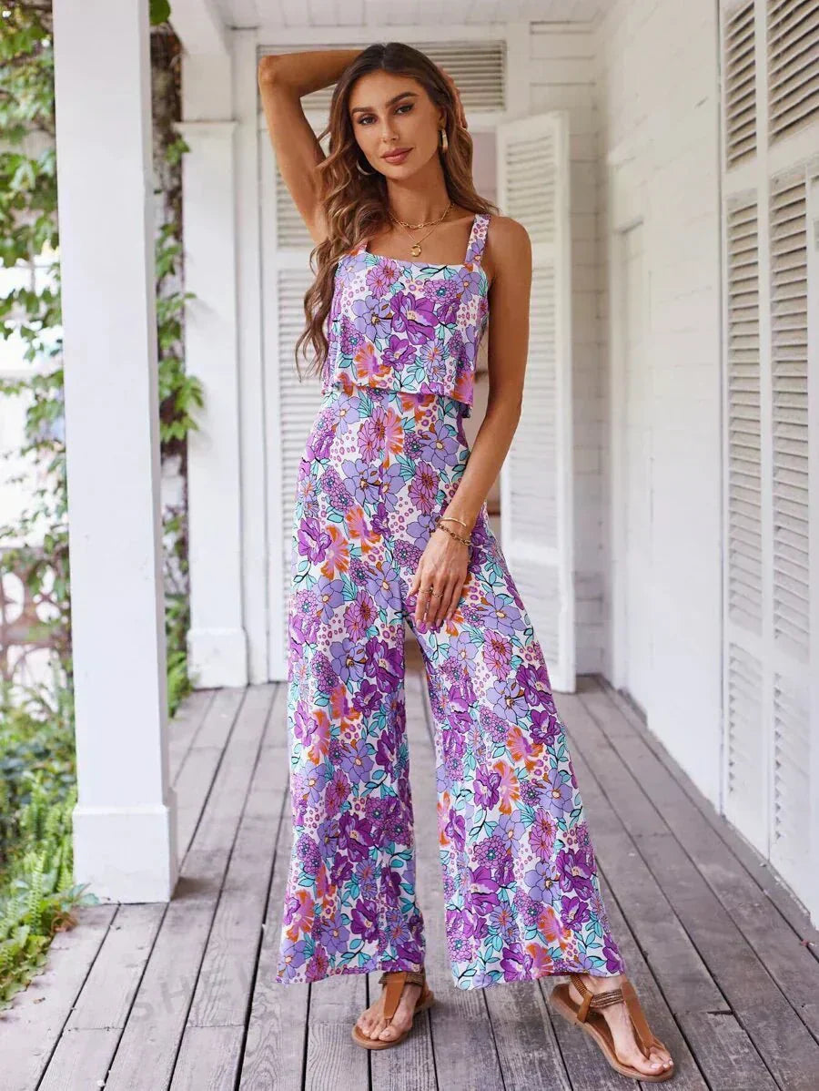 Fiora | Damen Set Crop Top und Weithose Blumenprint Sommer