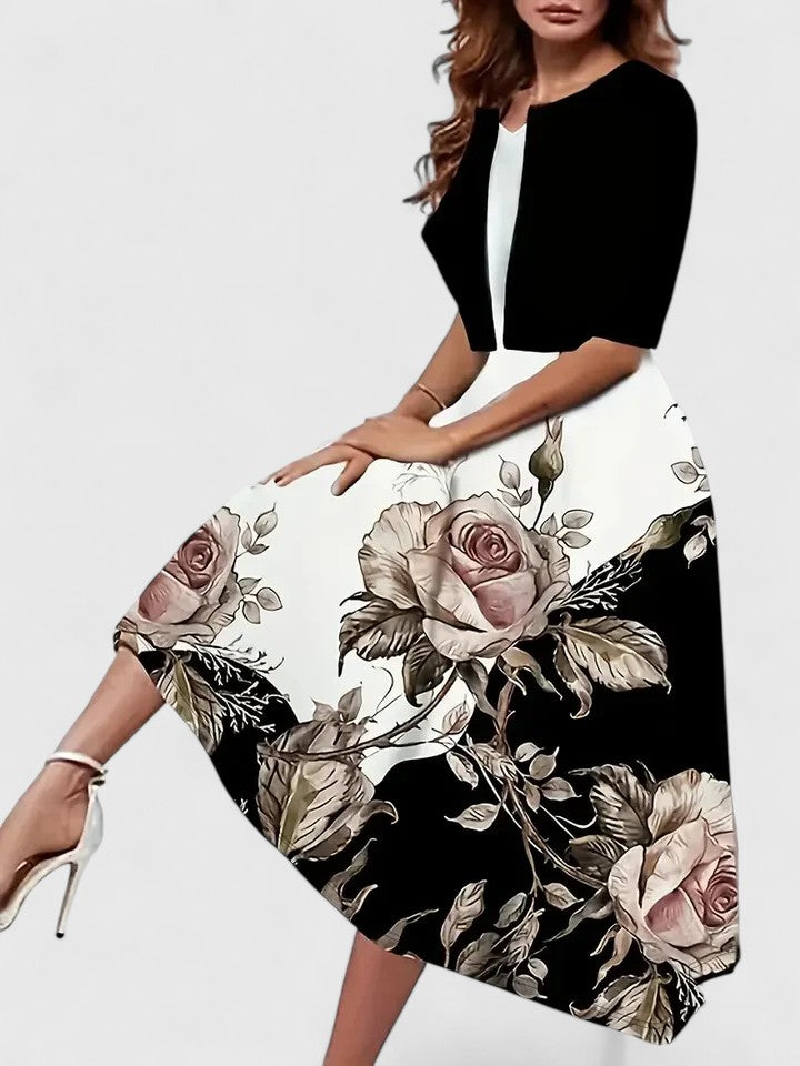 Celeste | Damen Midi Kleid Blumenmuster A-Linie 3/4 Arm Elegant