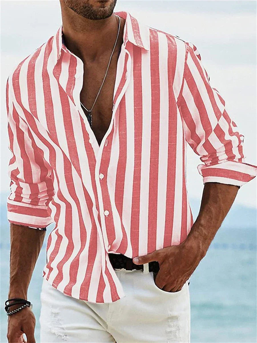 Jun | Herren Streifenhemd Langarm Button-Down Sommer