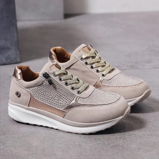 Frella | Damen Sneaker mit Strass Reißverschluss Keilabsatz