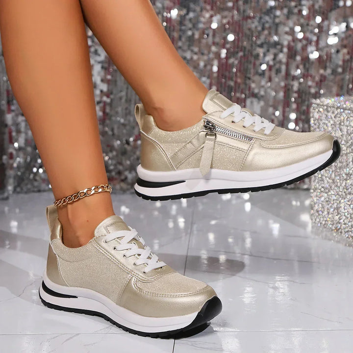 Lucy | Damen Plateau Sneaker Reißverschluss Schnürsenkel