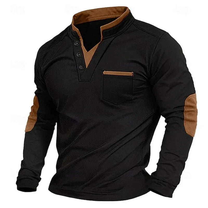 Owen | Herren Henley Langarmshirt Stehkragen Kontrast