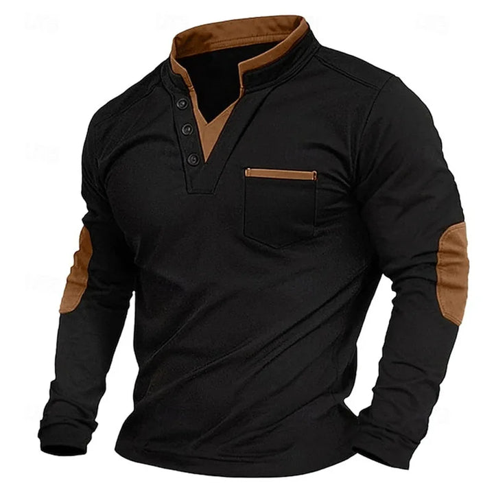 Owen | Herren Henley Langarmshirt Stehkragen Kontrast