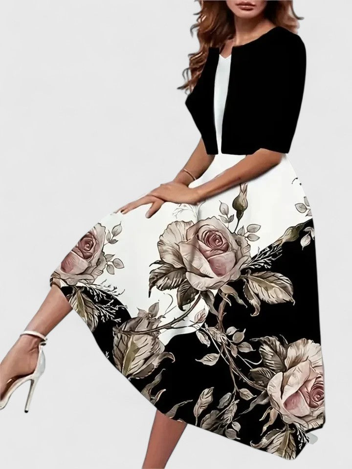 Celeste | Damen Midi Kleid Blumenmuster A-Linie 3/4 Arm Elegant