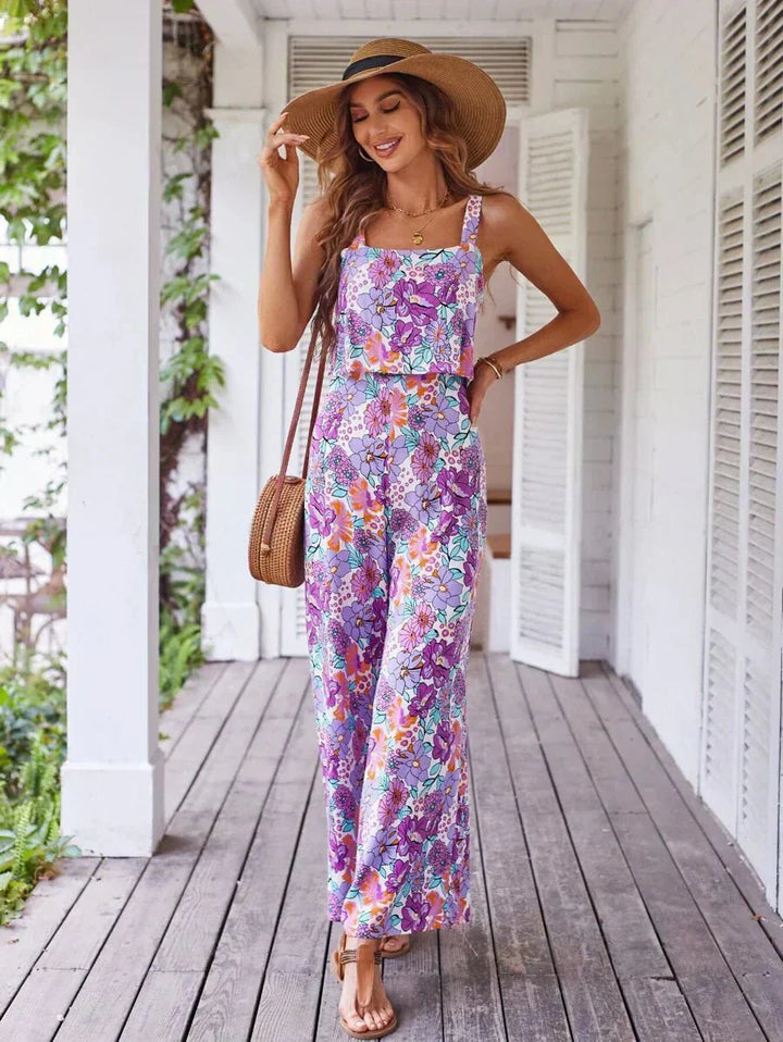 Fiora | Damen Set Crop Top und Weithose Blumenprint Sommer