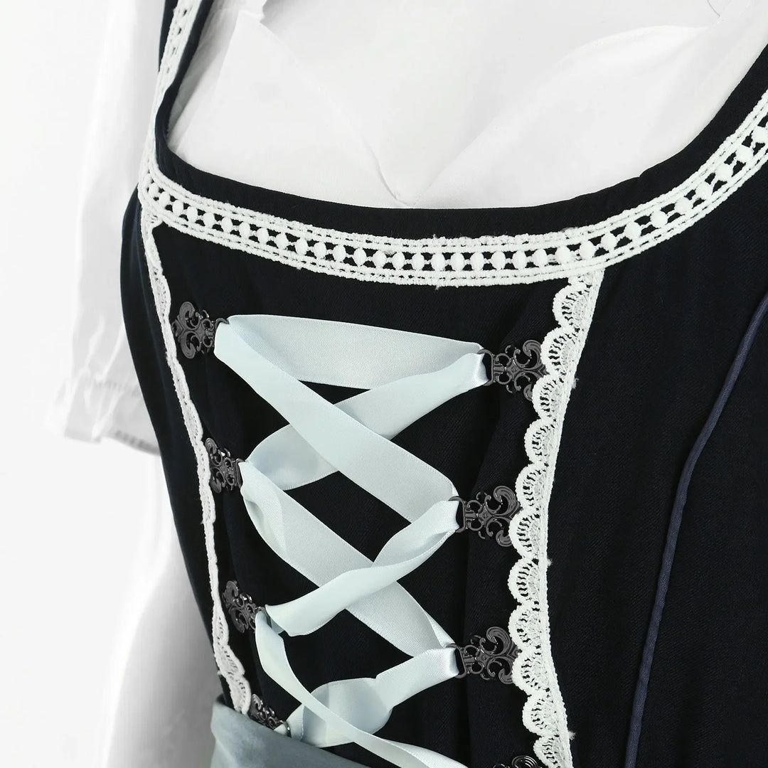 Kathrin | Damen Dirndl Dunkelgrau Spitzenschürze Trachtenkleid Set