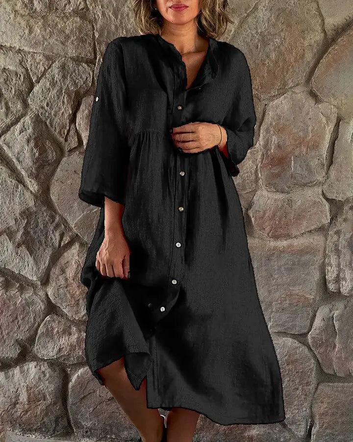 Kosa | Damen Hemdblusenkleid Midi Oversize Sommerkleid