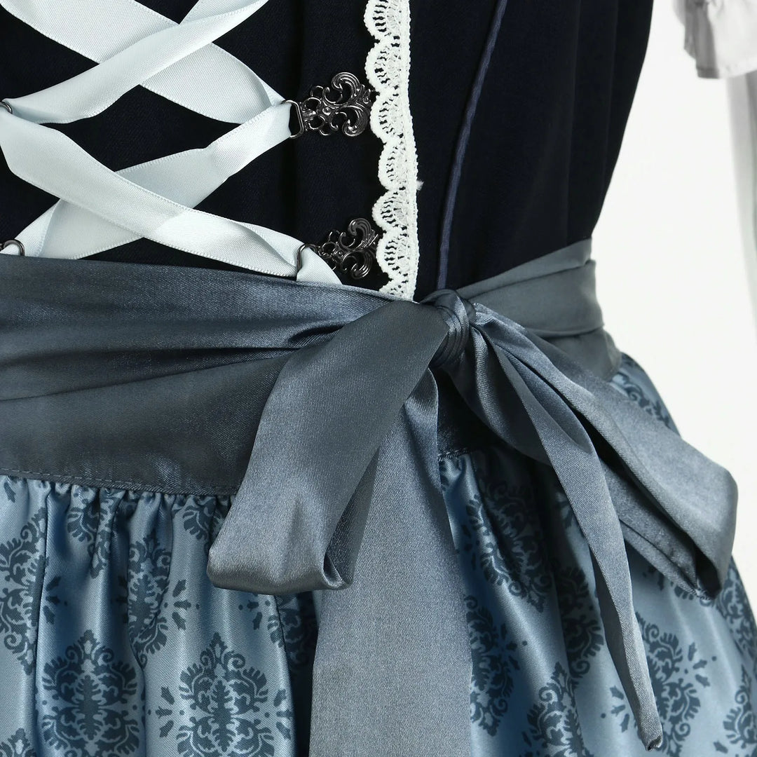 Kathrin | Damen Dirndl Dunkelgrau Spitzenschürze Trachtenkleid Set