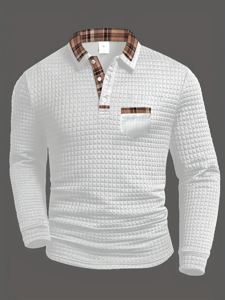 Stefan | Herren Poloshirt Waffle Langarm Karokragen
