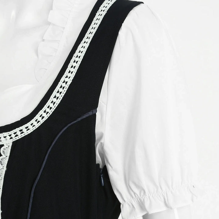Kathrin | Damen Dirndl Dunkelgrau Spitzenschürze Trachtenkleid Set