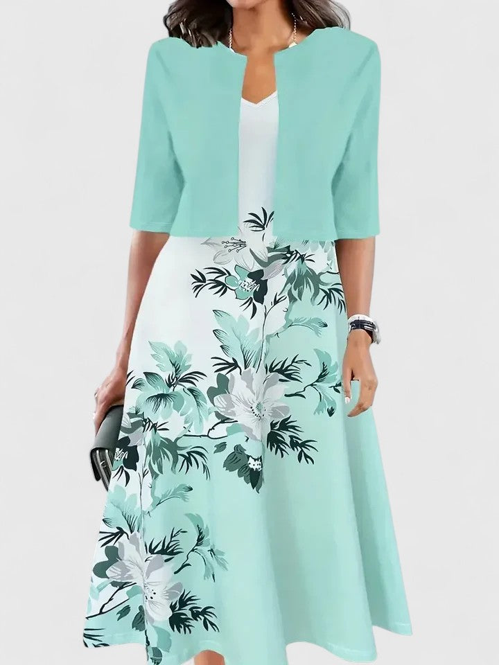 Celeste | Damen Midi Kleid Blumenmuster A-Linie 3/4 Arm Elegant