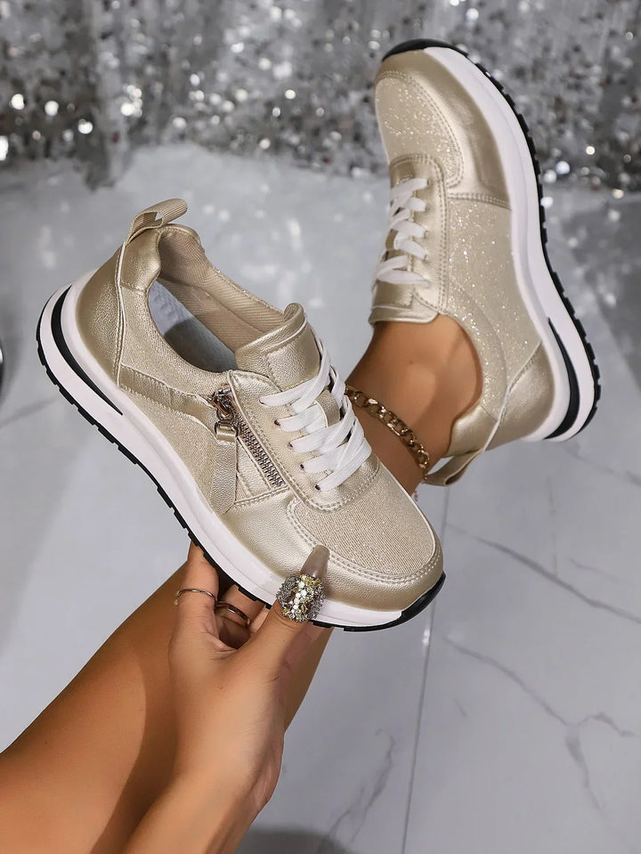 Lucy | Damen Plateau Sneaker Reißverschluss Schnürsenkel