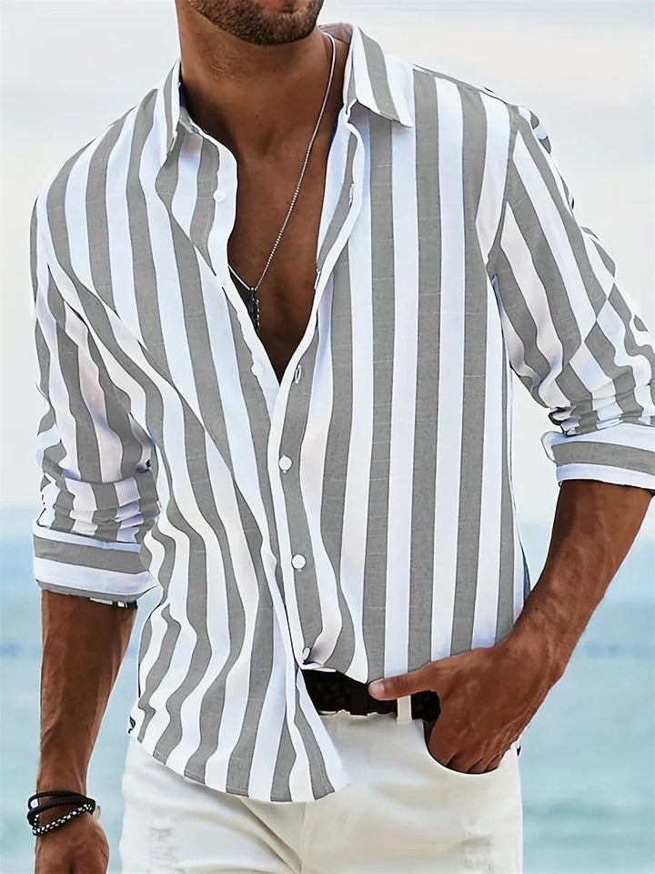Jun | Herren Streifenhemd Langarm Button-Down Sommer