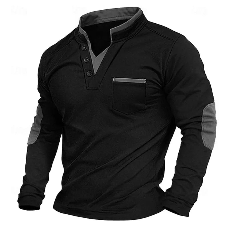 Owen | Herren Henley Langarmshirt Stehkragen Kontrast