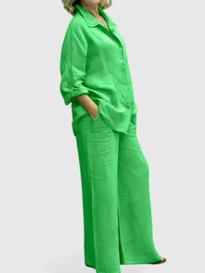 Diosa | Damen Set Hemdbluse und Weite Hose Zweiteiler Sommeroutfit