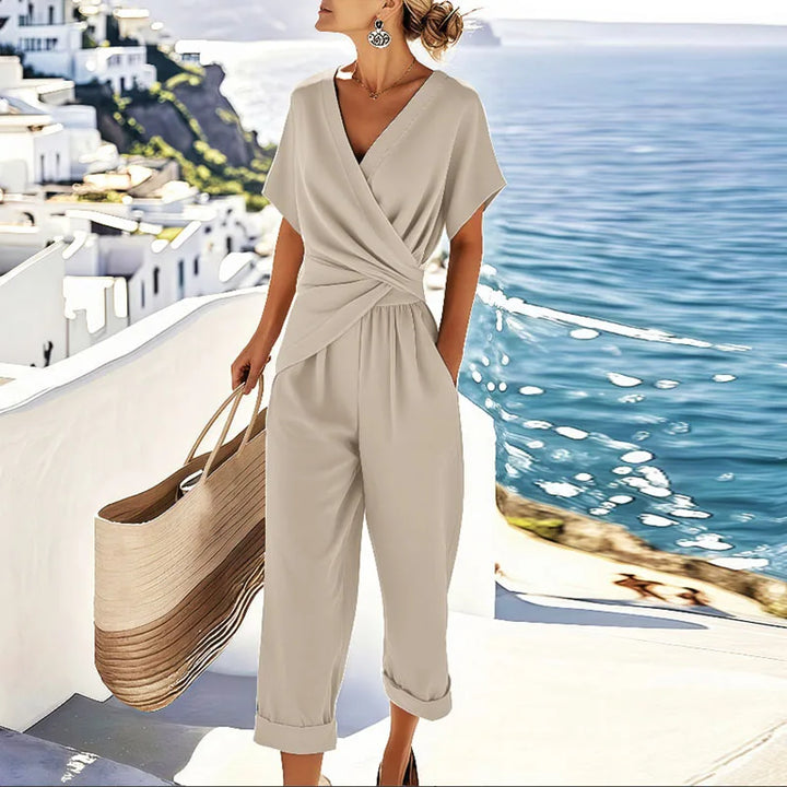 Lucia | Damen Jumpsuit V-Ausschnitt Wickeloptik Sommer