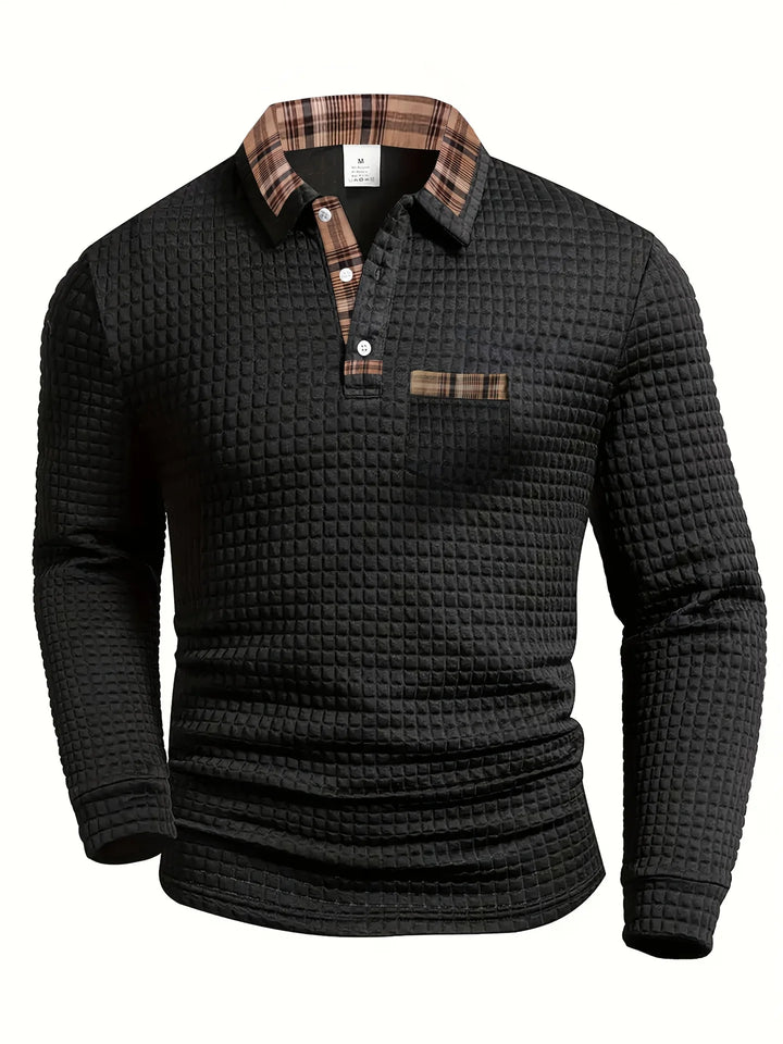 Stefan | Herren Poloshirt Waffle Langarm Karokragen