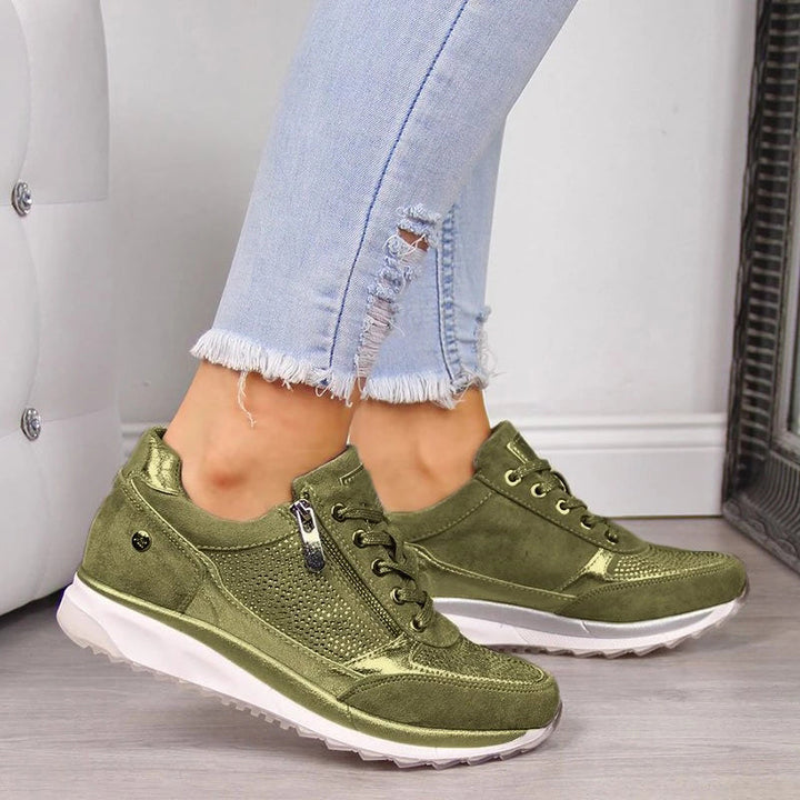 Frella | Damen Sneaker mit Strass Reißverschluss Keilabsatz