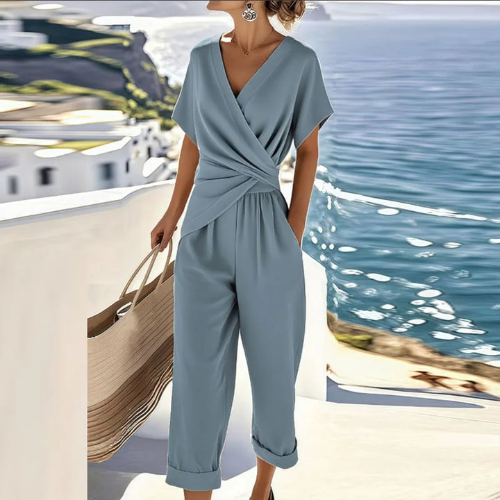 Lucia | Damen Jumpsuit V-Ausschnitt Wickeloptik Sommer