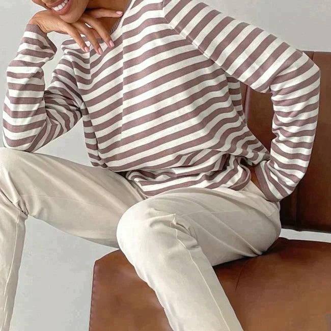 Kerza | Damen Gestreifter pullover Langarm Rundhals